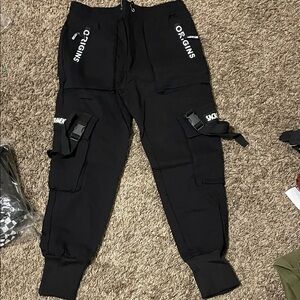 Origins Black Cargo Joggers with White Logo